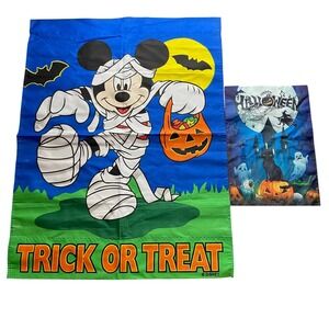 Disney Mickey Mouse Halloween Garden Flag Trick or Treat Double Sided LOT 2, VTG